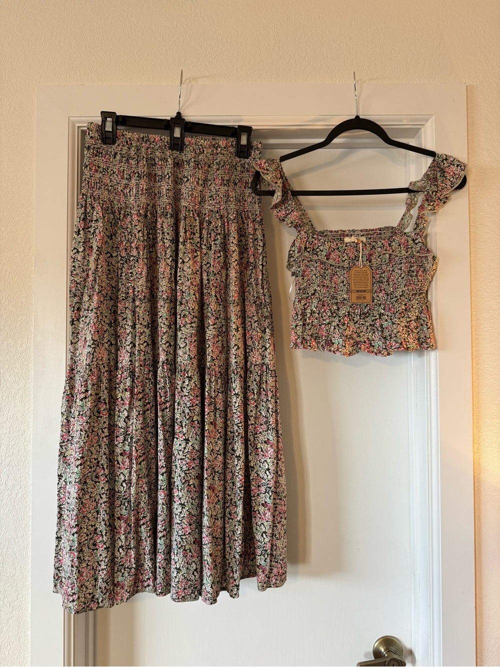 NATURAL LIFE Floral Midi Skirt Set - Pink, Green & Cream